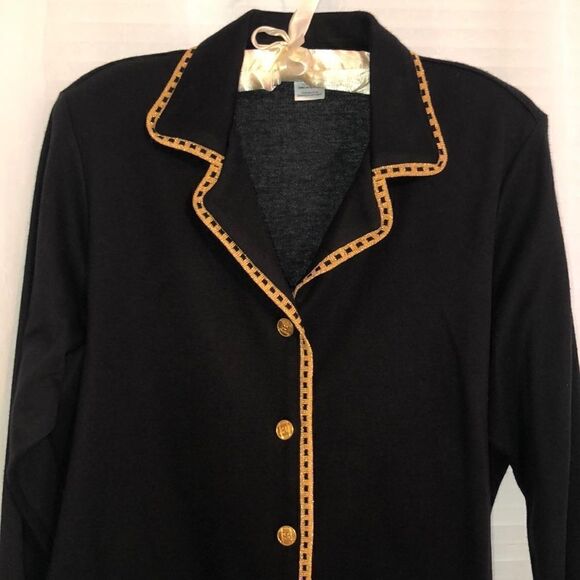 Vintage MP Black Gold Light Knit Collared Button Front Cardigan Jacket - Picture 3 of 14